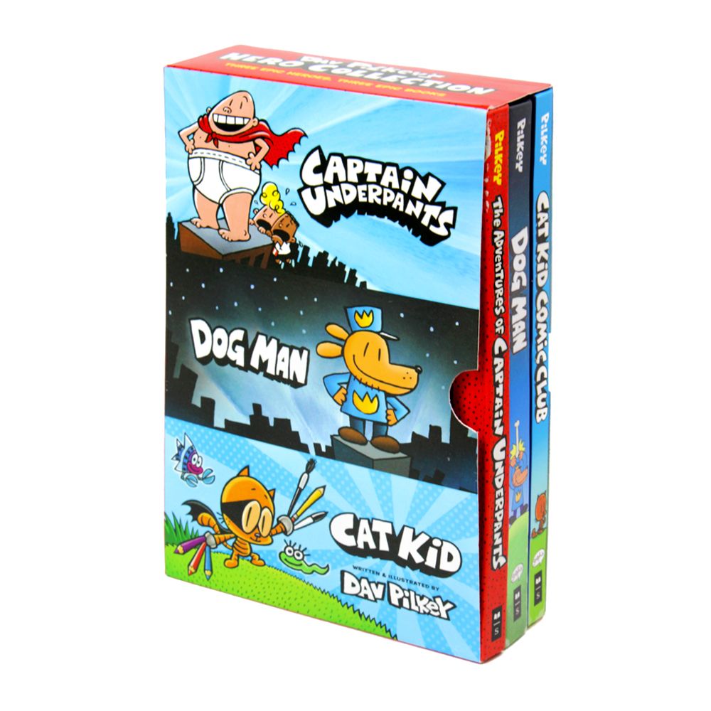 Dav Pilkey's Hero Collection 3 Hardcover Book Boxed Set | Captain Underpants, Dog Man & Cat Kid – Funny Illustrated Comics & Graphic Novels for Kids