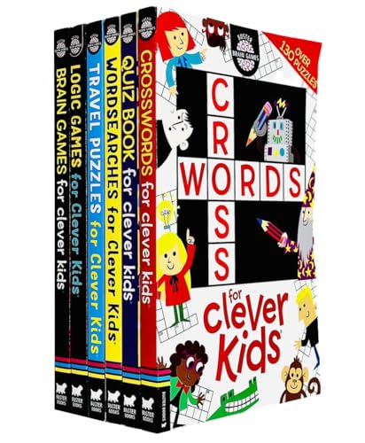 Brain Games Clever Kids 6-Book Collection | Fun & Educational Activity Books – Crosswords, Quiz Book, Word Searches, Travel Puzzles & Brain Teasers