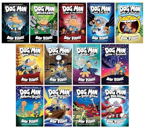 Dog Man 1-13 Collection by Dav Pilkey 13 Books Set (Dog Man: Big Jim Begins, The Scarlet Shedder, Twenty Thousand Fleas Under the Sea, Mothering Heights, Grime and Punishment and 8 More...)