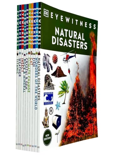 DK Eyewitness 10 Book Collection Set (Set 2) – Natural Disasters, Wonders, Titanic, Weather, Fish, Cats, Insects, Crystals – Educational Kids Learning