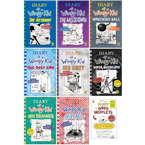 Diary of a Wimpy Kid Series 12-19 Collection 8 Books Set with World Book Day By Jeff Kinney (Hot Mess, The Getaway, The Meltdown, Wrecking Ball, The Deep End, Big Shot, Diper Overlode, No Brainer)
