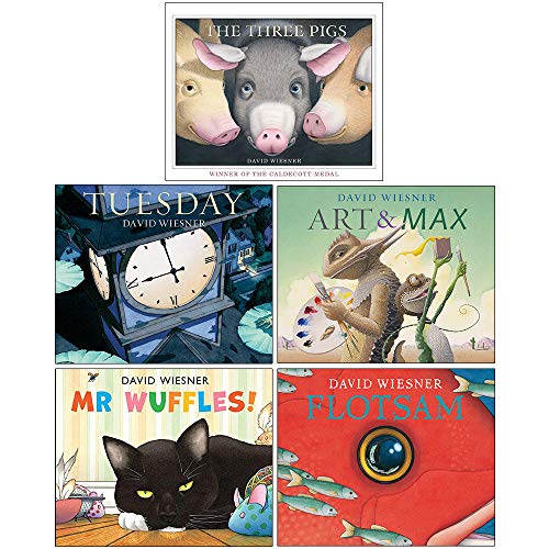 David Wiesner 5 Book Set: The Three Pigs, Tuesday,Art and Max, Mr Wuffles,Flotsam – Illustrated Children's Books,Creative Stories, Imaginative Reading
