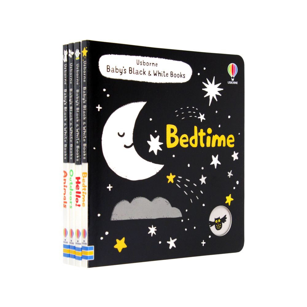 Usborne Baby's Very First Black & White 4-Book Set | Baby Books for Early Learning – Animals, Bedtime, Outdoors, Hello | Board Books for Infants