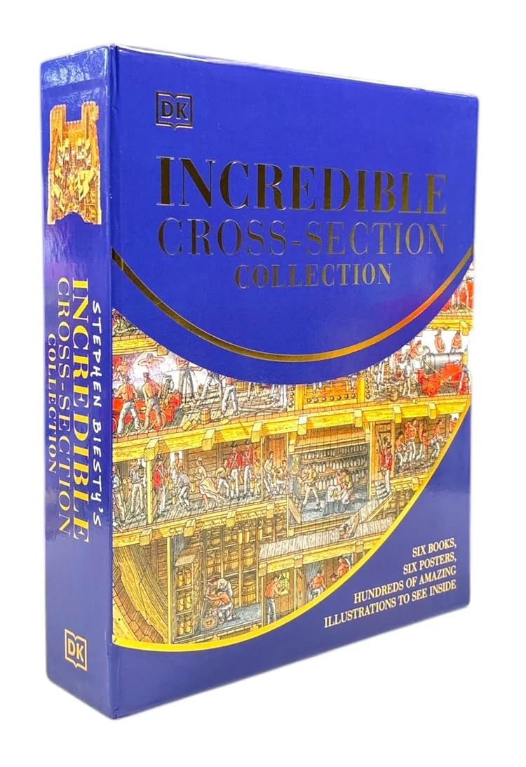 Stephen Biesty’s Incredible Cross-Sections 6-Book Collection Box Set + Poster Book (Cross-Sections Castle, Man-Of-War, Incredible Body Cross-Sections, Incredible Cross-Sections, of Everything & More)