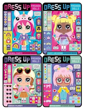 Dress Up Fashion Dolls Collection by Sophie Collingwood Illustrated 4 Sticker Activity Books Set (Dress Up Fashion Dolls: Animal Party, Fairy Universe, Snack Planet & Style City)