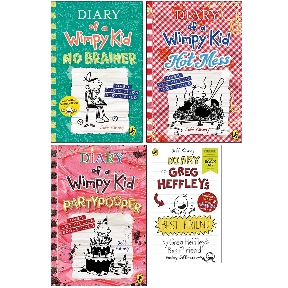 Diary of a Wimpy Kid: Books 18-20 + Greg Heffley's Best Friend - 4 Book Bundle (Jeff Kinney) (No Brainer, Hot Mess, Partypooper)