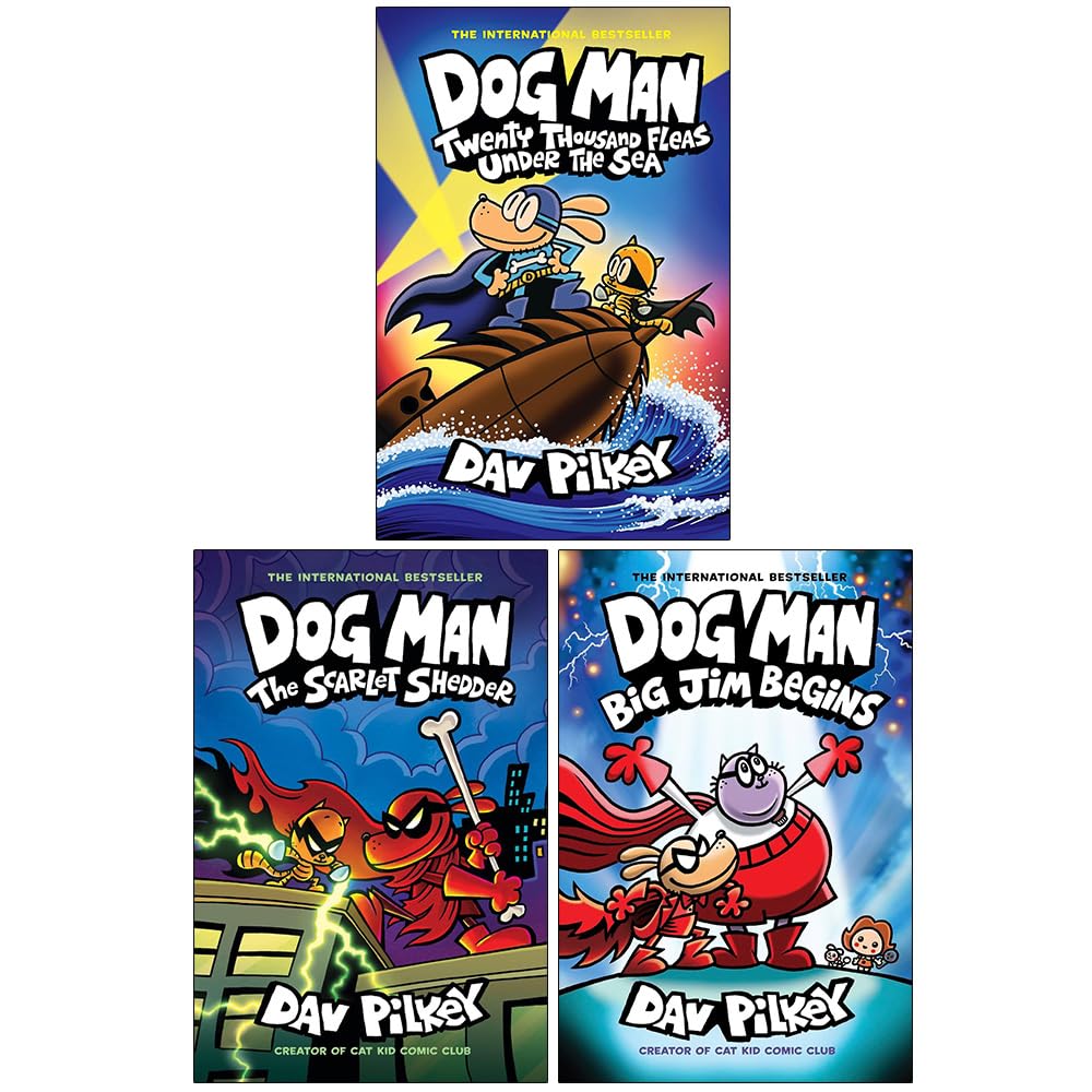 Dog Man Series 11-13 Collection 3 Books Set By Dav Pilkey (Twenty Thousand Fleas Under the Sea, The Scarlet Shedder and Big Jim Begins)