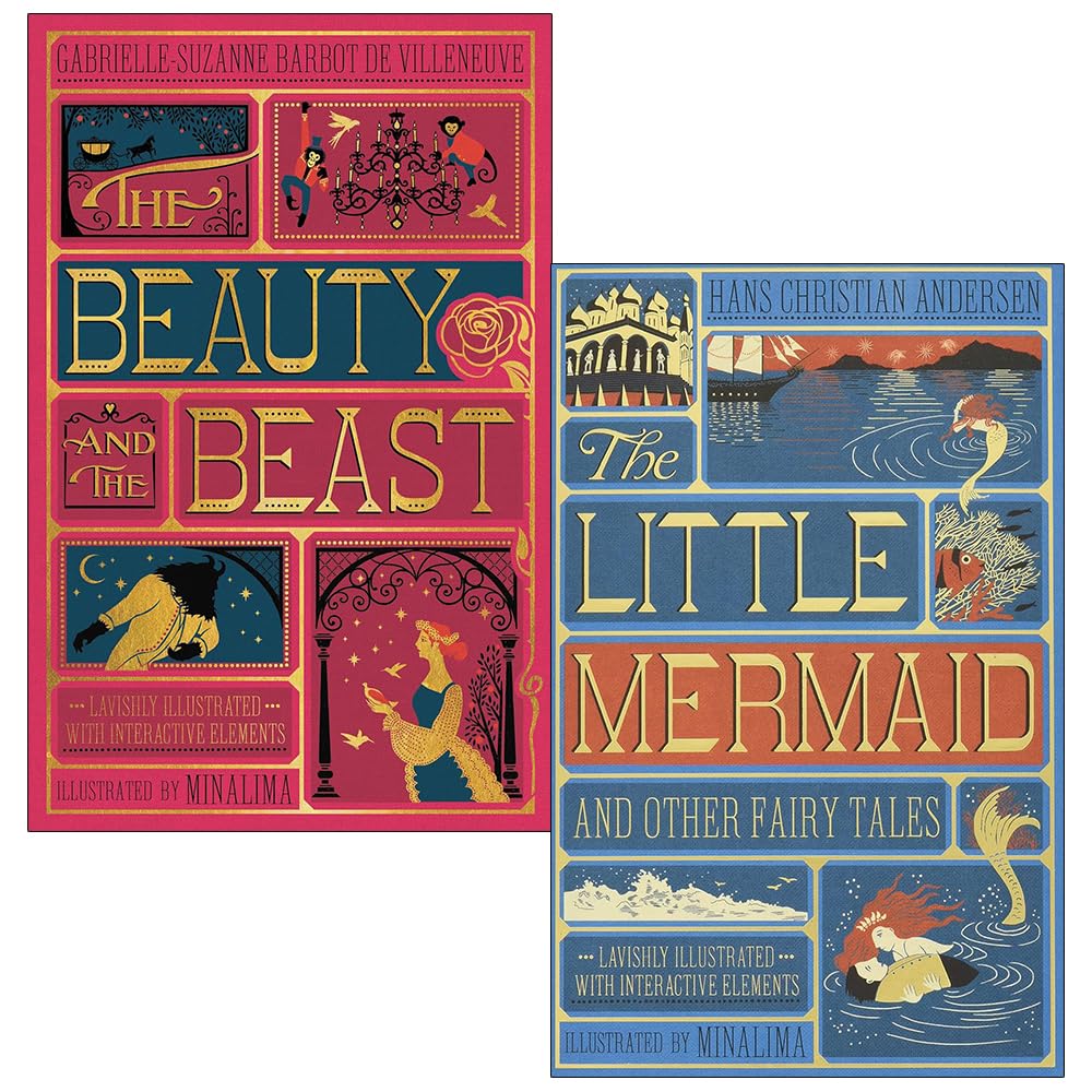 The Beauty and the Beast and The Little Mermaid and Other Fairy Tales MinaLima Edition By Gabrielle-Suzanna Barbot de Villenueve and Hans Christian Andersen 2 Books Collection Set