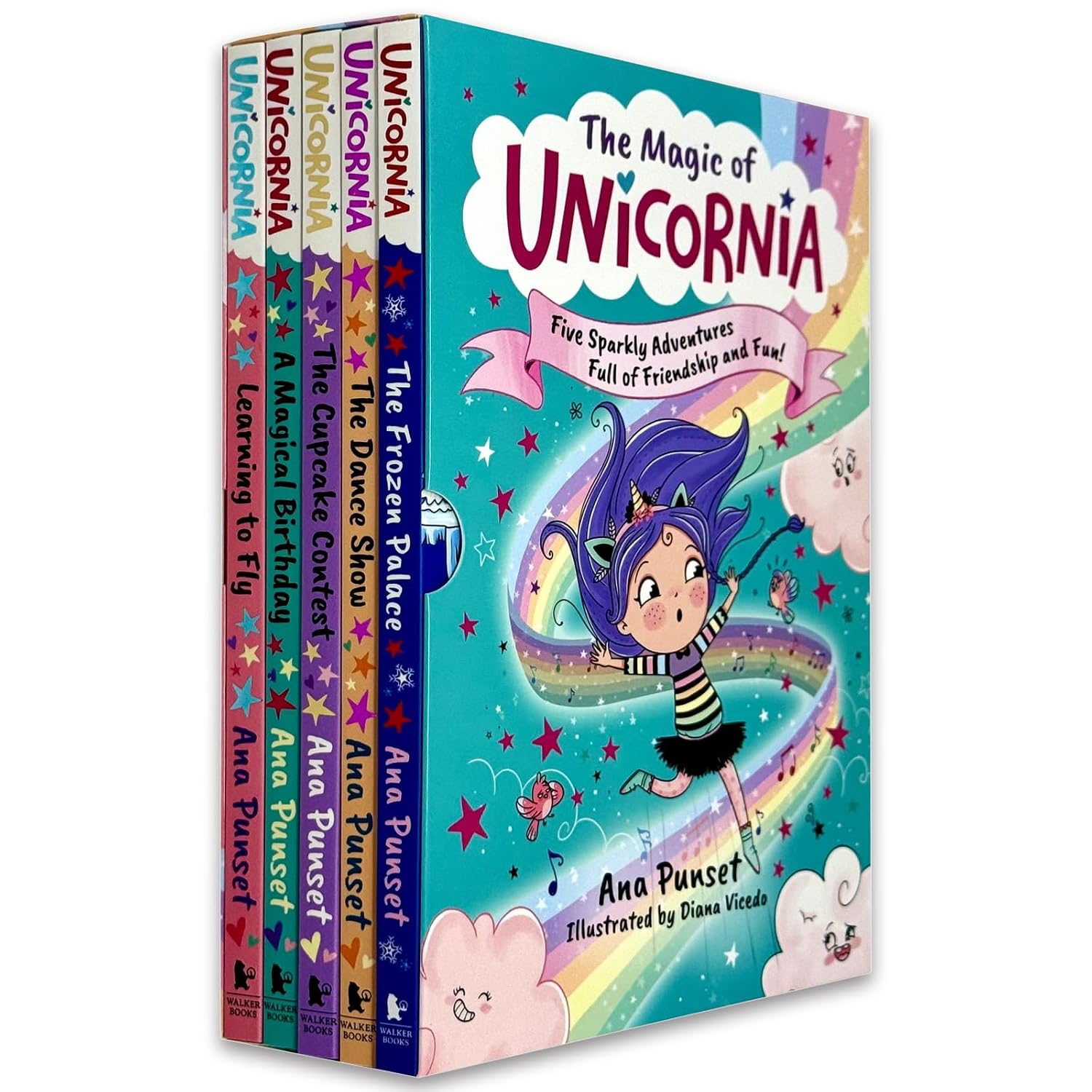 Unicornia Series 5 Books Collection Set By Ana Punset (Learning to Fly, A Magical Birthday, The Cupcake Contest, The Dance Show and The Frozen Palace)