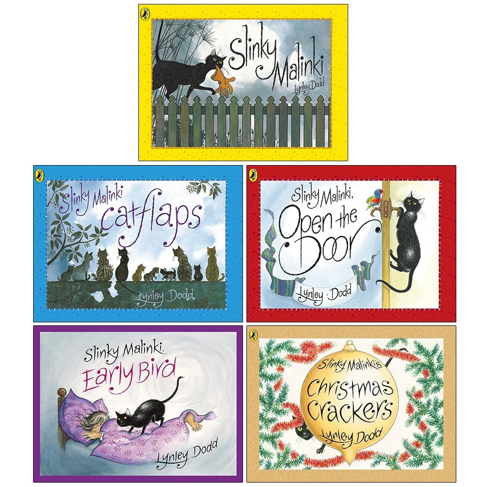 Lynley Dodd 5 Paperback Book Collection | Slinky Malinki, Hairy Maclary & Friends | Funny Illustrated Picture Books for Kids, Bedtime & Read Aloud