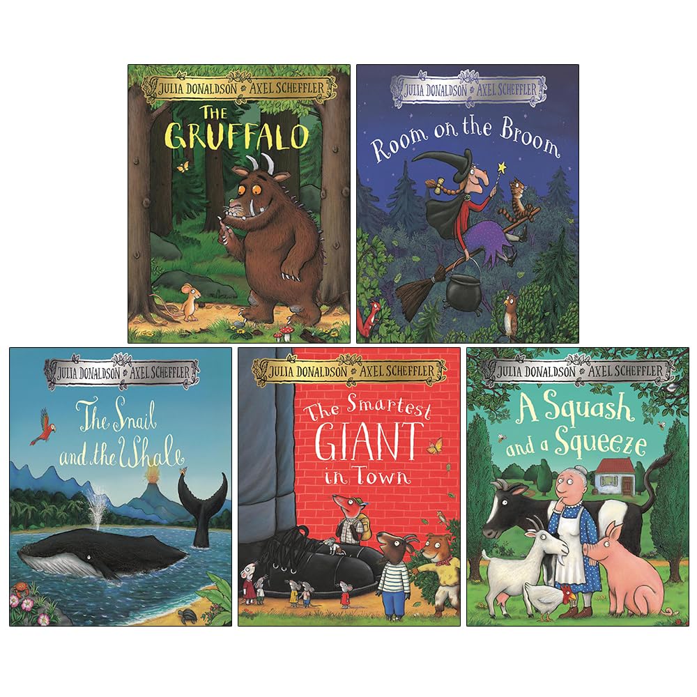 Julia Donaldson 5 Books Collection Set (The Snail and the Whale, Room on the Broom, The Smartest Giant, A Squash and a Squeeze, The Gruffalo) | Paperback