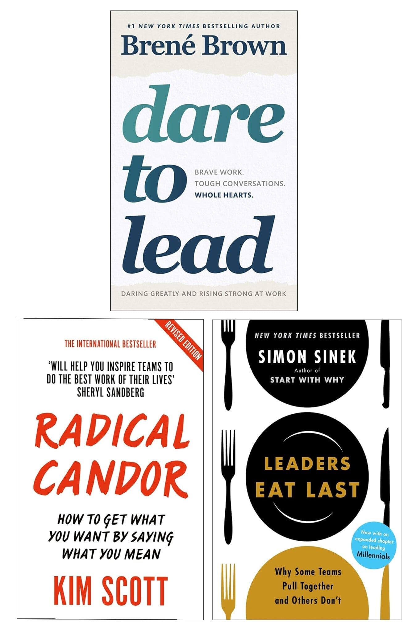 Dare to Lead, Radical Candor and Leaders Eat Last 3 Books Collection Set