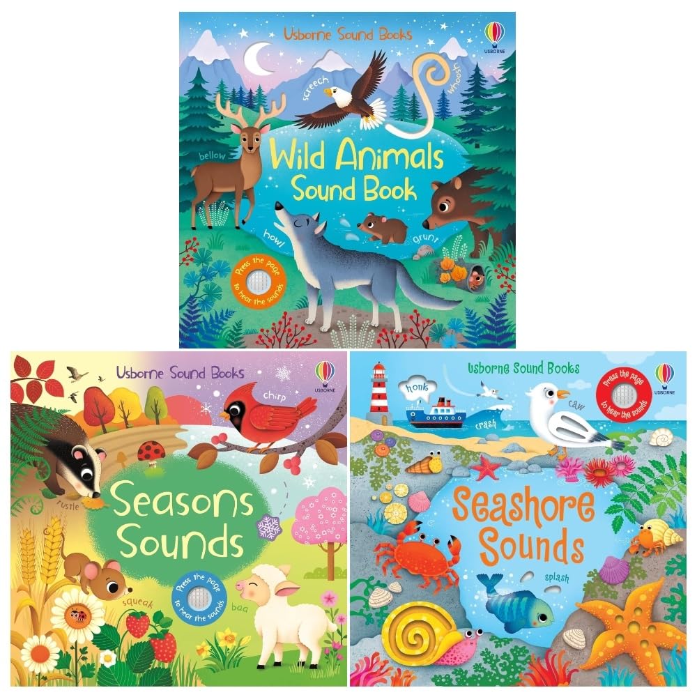 Usborne Sound Books Collection 3 Books Set By Sam Taplin (Seasons Sounds, Wild Animal Sounds, Seashore Sounds)