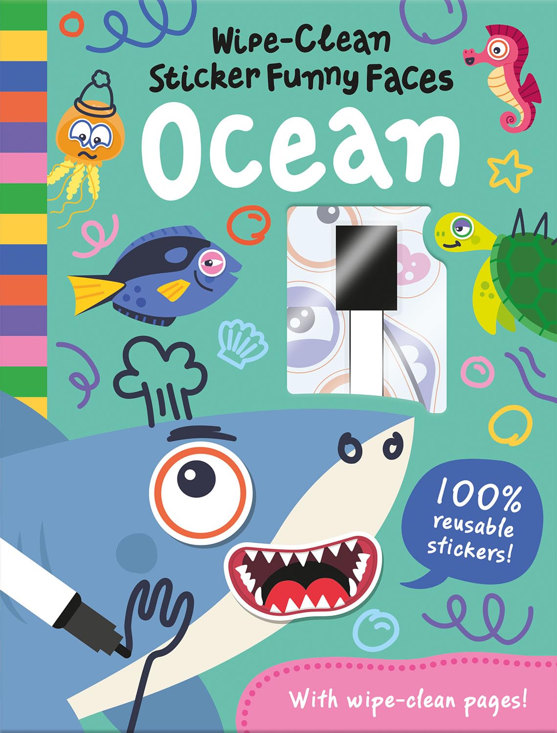 Wipe-Clean Sticker Funny Faces Ocean Activity Book – Over 30 Reusable Stickers & Draw-Again Fun!
