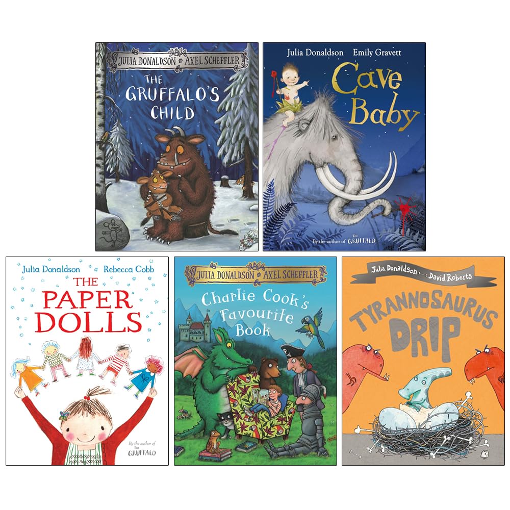 Julia Donaldson 5 Books Collection Set (The Paper Doll, Charlie Cook, The Gruffalo Child, Cave Baby, Tyrannosaurus Drip) | Paperback