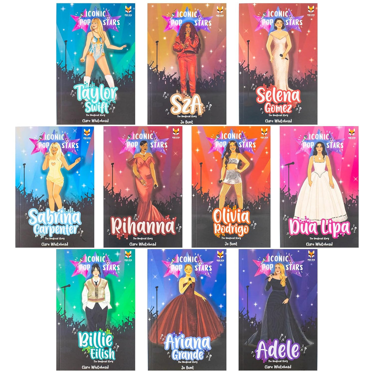 Iconic Music Pop stars 10 Story Books Box Set: Rise to Becoming a Super star (Taylor Swift, Sabrina Carpenter, Ariana Grande, Billie Eilish, SZA, Olivia ... Gomez, Adele, Dua Lipa) (Iconic Popstars) | Paperback