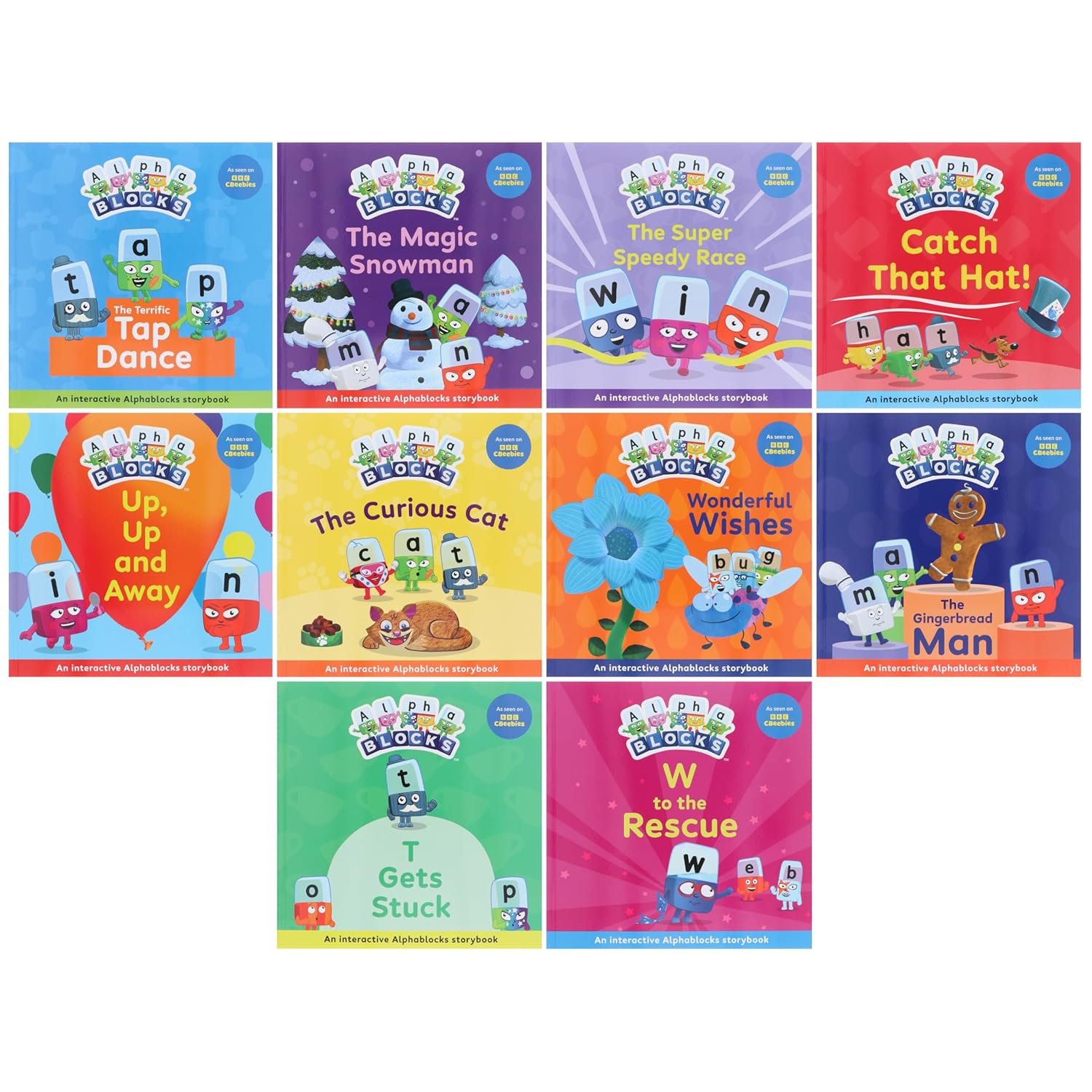 Alphablocks Read Together Interactive Children's 10 Picture Books Collection Set (Wonderful Wishes, The Curious Cat, Catch That Hat, The Magic ... Stuck and 4 More) for Early Readers