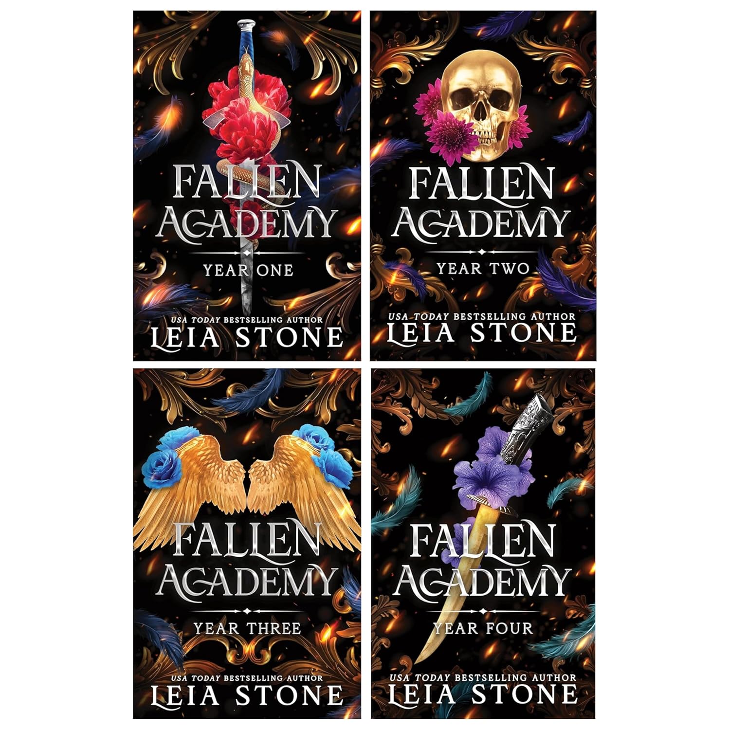 Fallen Academy Series Complete Collection 4 Books Set by Leia Stone (Year One, Year Two, Year Three, Year Four) – YA Fantasy, Angels vs Demons, Paranormal Romance