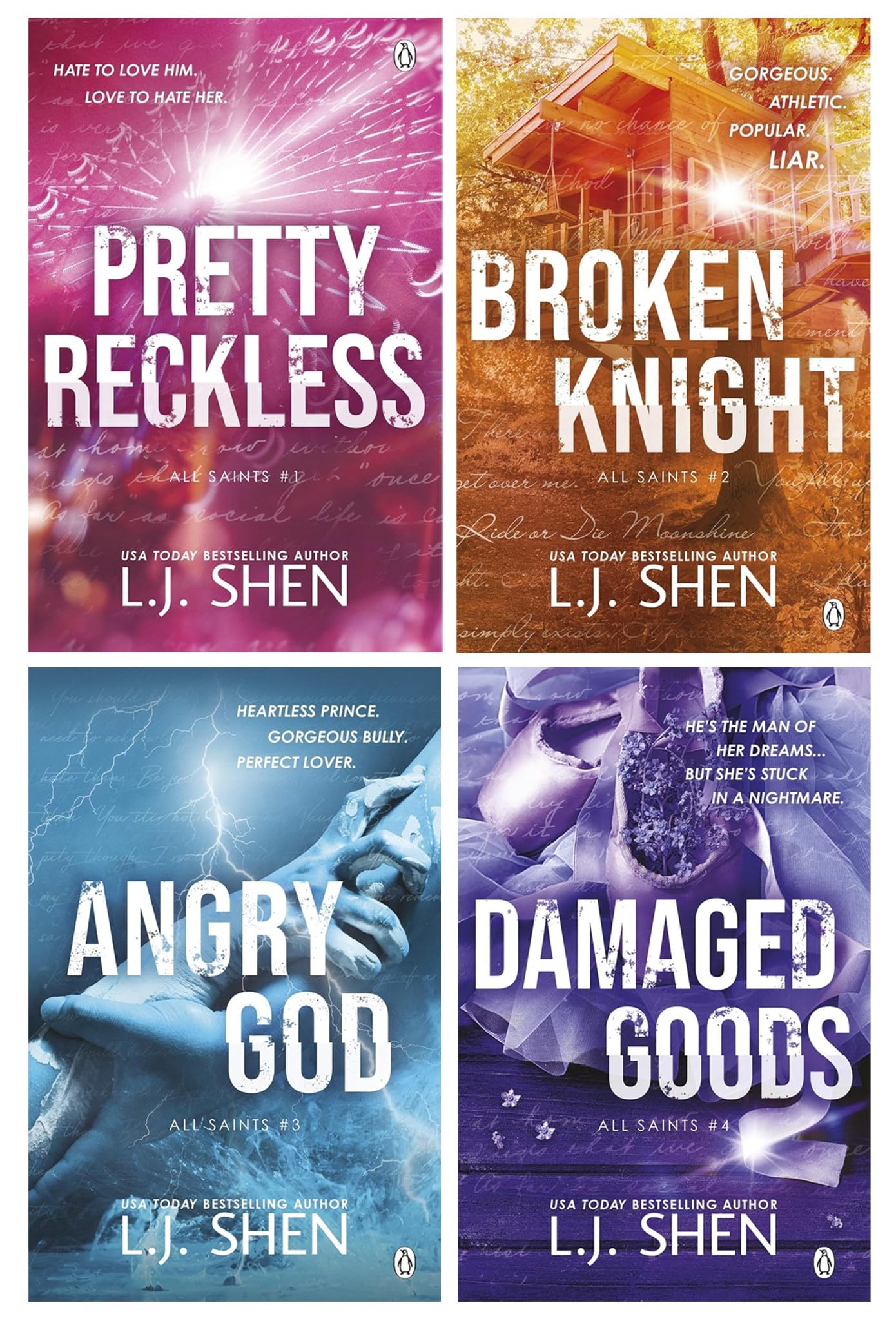 All Saints High Series (Book 1-4) by L. J. Shen 4 Books Collection Set (Pretty Reckless, Broken Knight, Angry God and Damaged Goods)