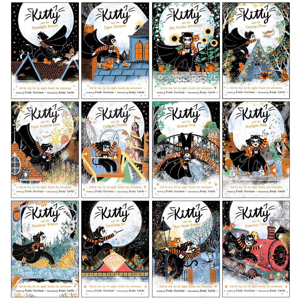Paula Harrison Kitty Series 1-12 Books Collection Set (Moonlight Rescue, Tiger Treasure, Sky Garden Adventure, Treetop Chase, Great Lantern Race, Twilight Trouble,Kidnap Trap,Starlight Song and More)