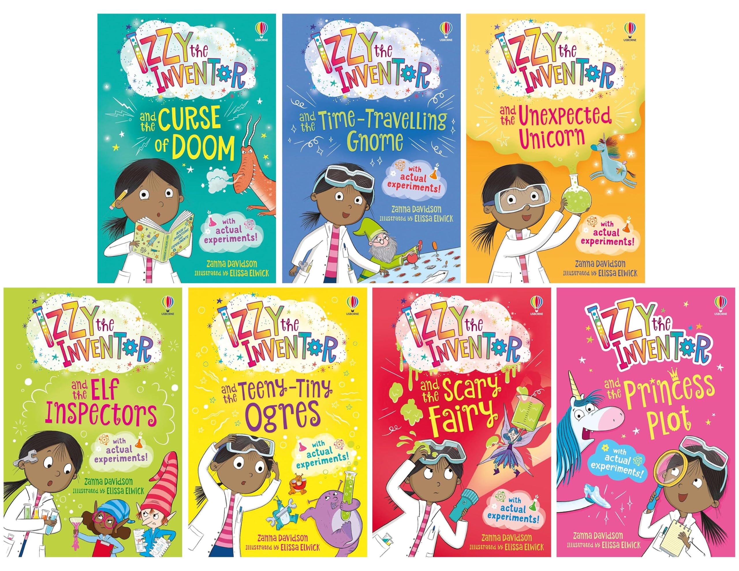 Izzy the Inventor Series By Zanna Davidson 7 Books Collection Set (Izzy the Inventor: Unexpected Unicorn, Curse of Doom, Time Travelling Gnome, Princess Plot AND MORE!)