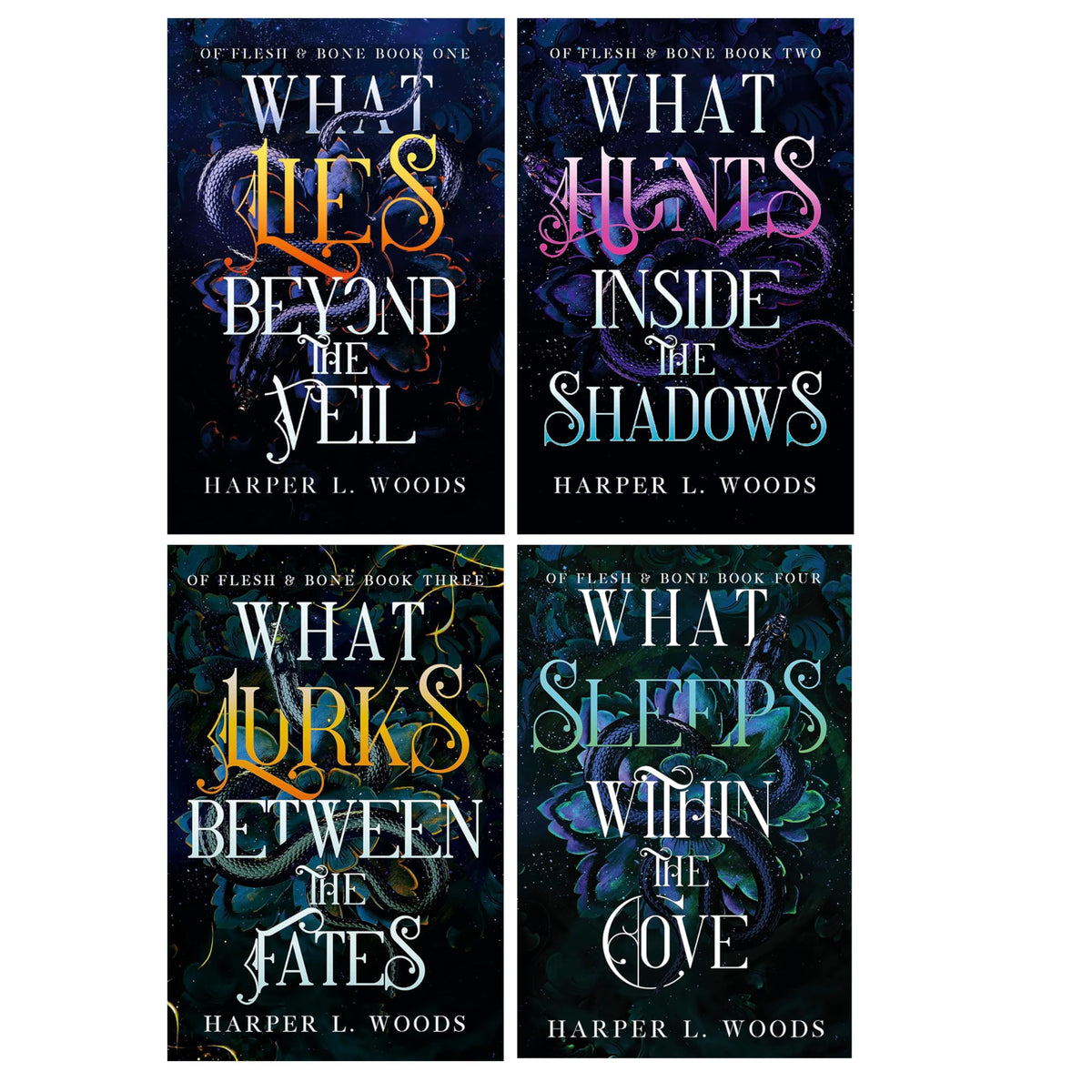 Of Flesh and Bone Series 4 Books Collection Set by Harper L. Woods (What Lies Beyond the Veil, What Hunts Inside the Shadows, What Lurks Between the Fates and What Sleeps Within the Cove)