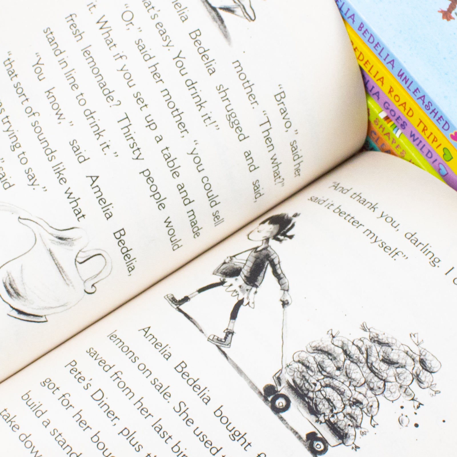 Amelia Bedelia 8 Book Collection Set by Hermin Parish (Dances Off, Sets Sail, Cleans Up, Shapes Up, Goes Wild, Road Trip, Unleashed, Means Business)