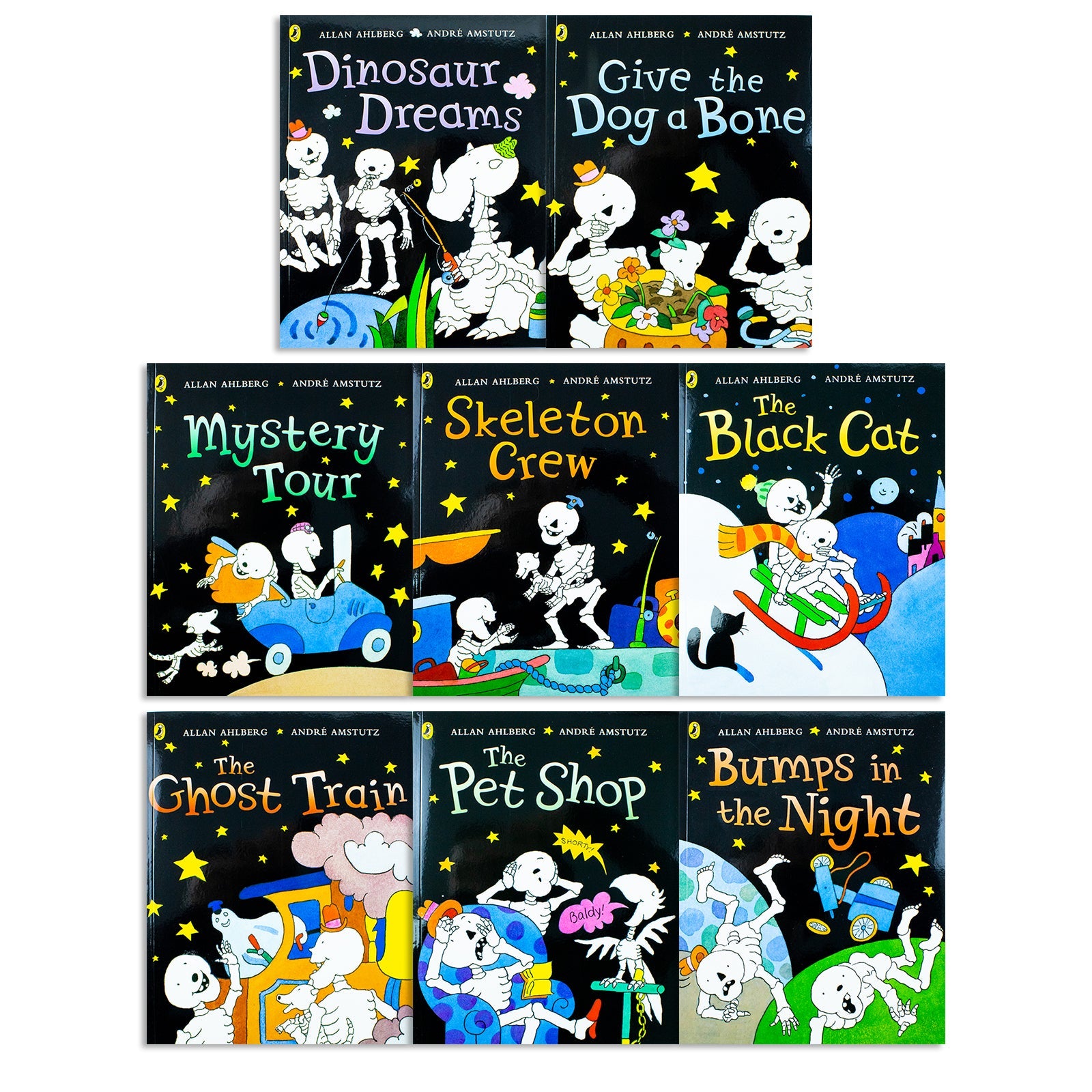 Funny Bones Collection by Allan Ahlberg – 8 Book Set | Spooky & Funny Children's Stories, Skeleton Adventures, Ghost Train, Humor & Classic Reading