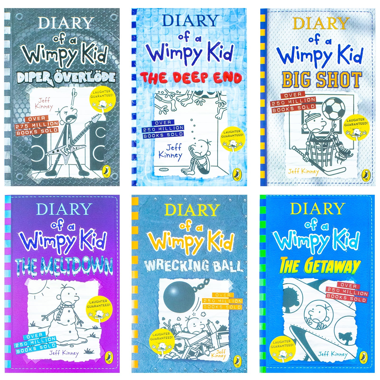 Diary of a Wimpy Kid (Book 12-17) 6 Books Collection Set (The Getaway, The Meltdown, Wrecking Ball, The Deep End, Big Shot & Diper Överlöde