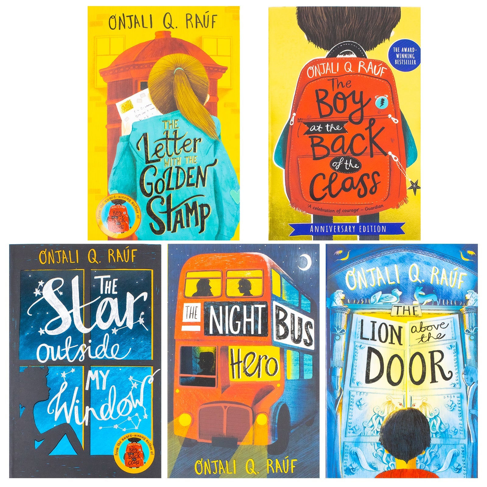 Onjali Q. Rauf Collection 5 Books Set (The Star Outside my Window, The Boy At the Back of the Class, The Night Bus Hero, The Lion Above the Door and The Letter with the Golden Stamp)