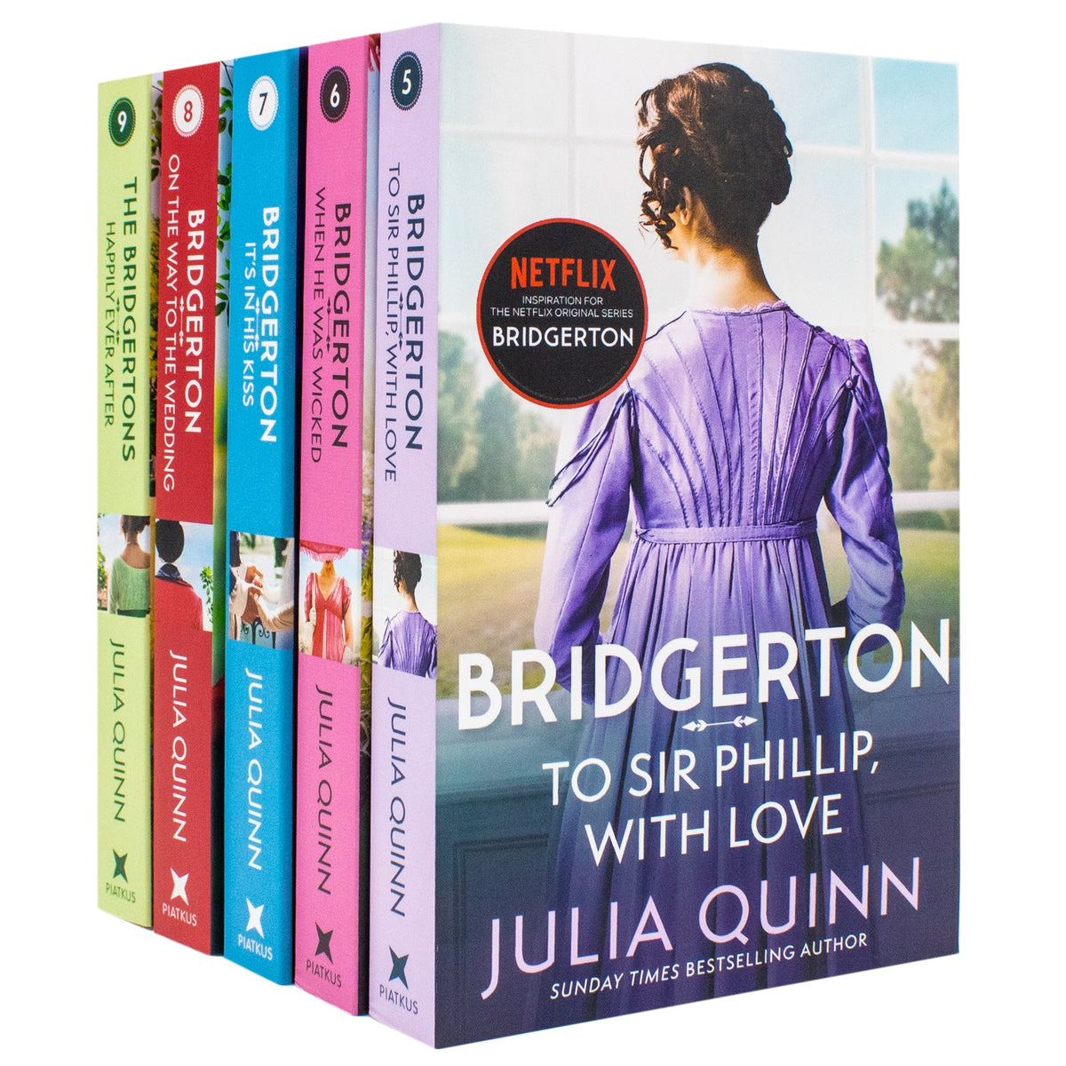 Bridgertons Series 5 Books Collection Set by Julia Quinn (Books 5–9) | To Sir Phillip, With Love, When He Was Wicked & More | Historical Romance