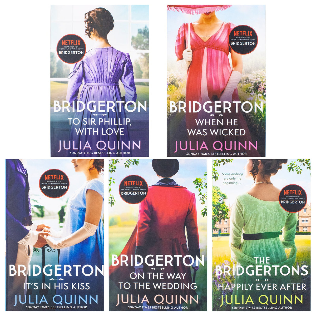 Bridgertons Series 5 Books Collection Set by Julia Quinn (Books 5–9) | To Sir Phillip, With Love, When He Was Wicked & More | Historical Romance