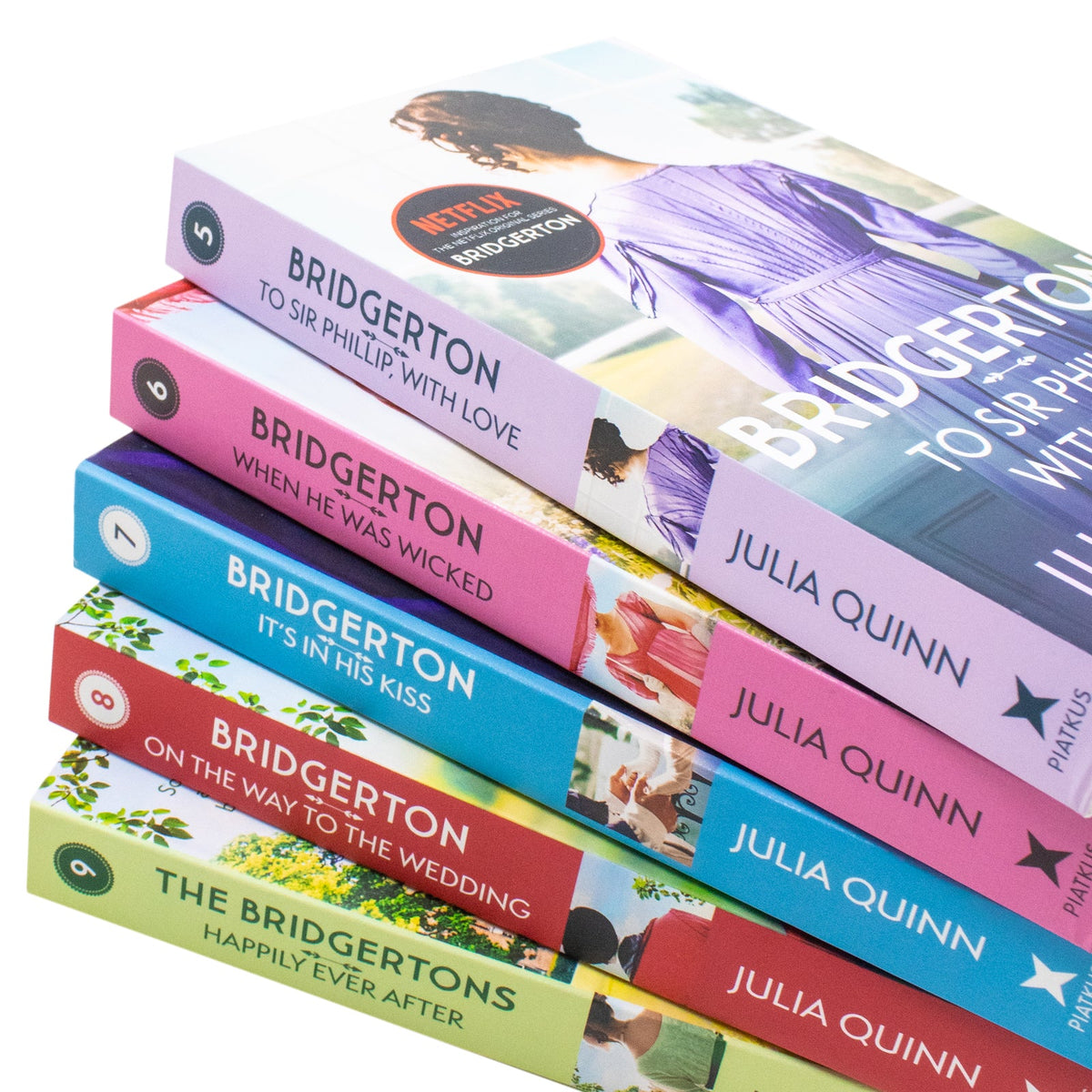 Bridgertons Series 5 Books Collection Set by Julia Quinn (Books 5–9) | To Sir Phillip, With Love, When He Was Wicked & More | Historical Romance