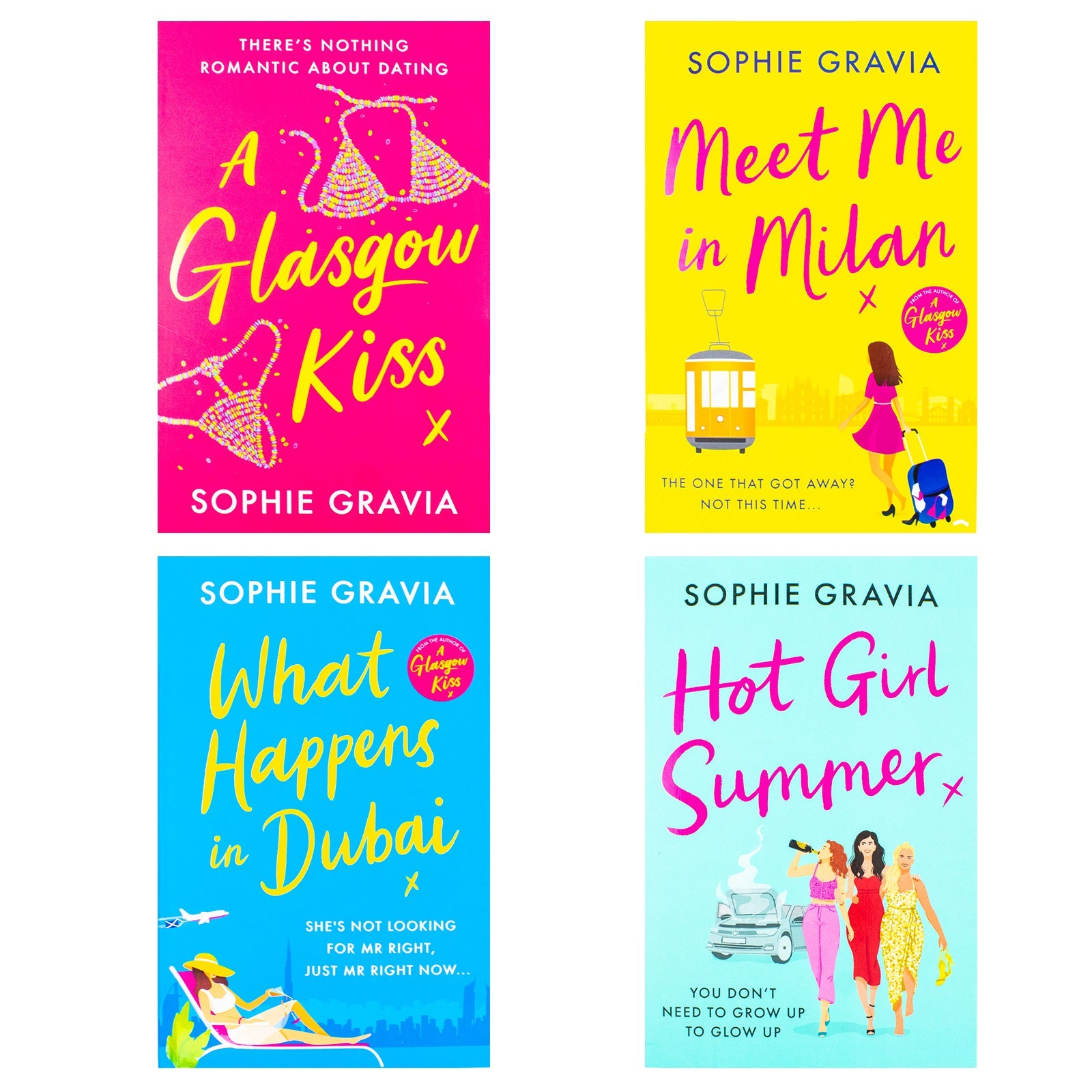 Sophie Gravia 4 Books Collection Set (A Glasgow Kiss, Hot Girl Summer, What Happens in Dubai & Meet Me in Milan)