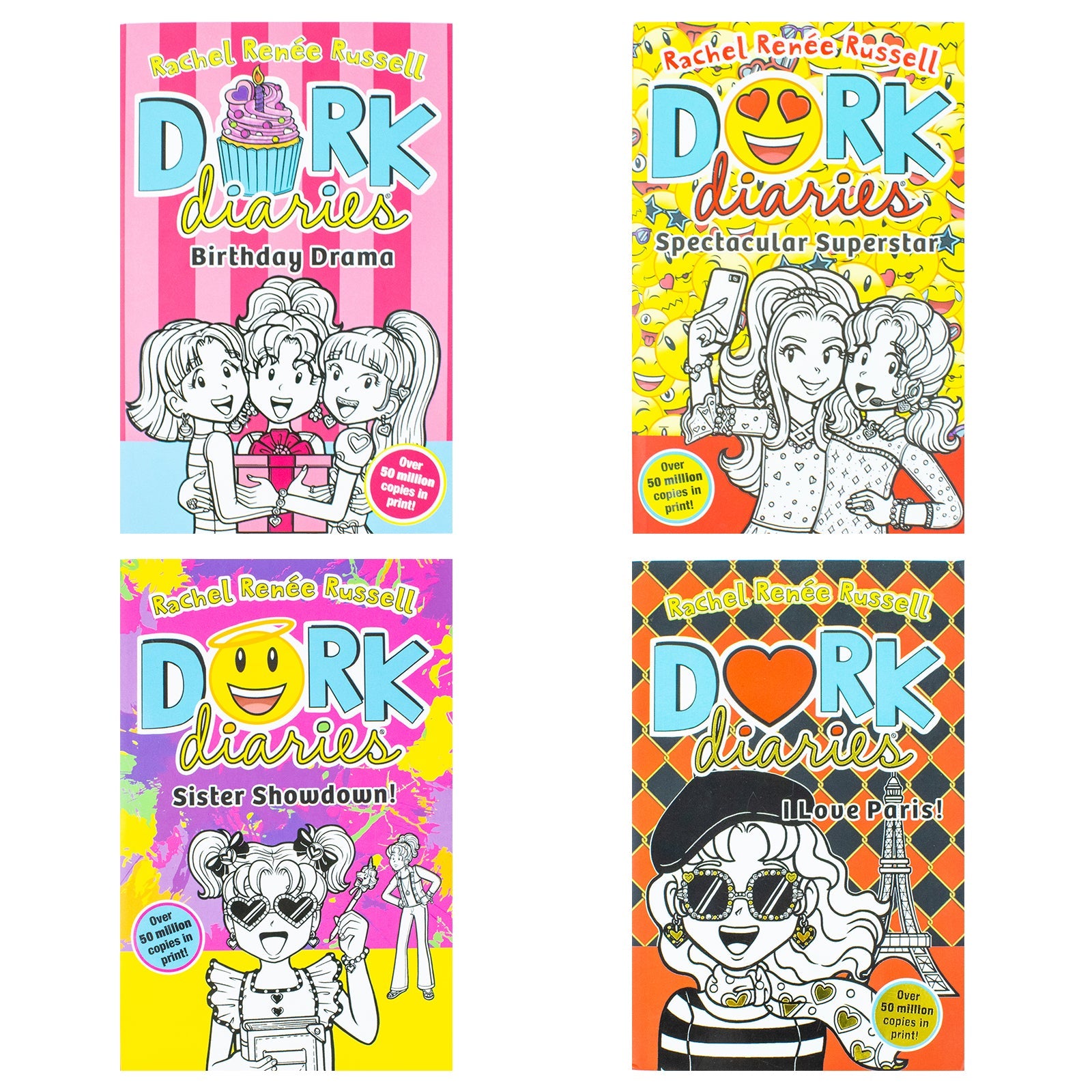 Dork Diaries Collection 4 Books Set (Volume 13-16) By Rachel Renee Russell (Birthday Drama!, Spectacular Superstar, I Love Paris!, Sister Showdown!)