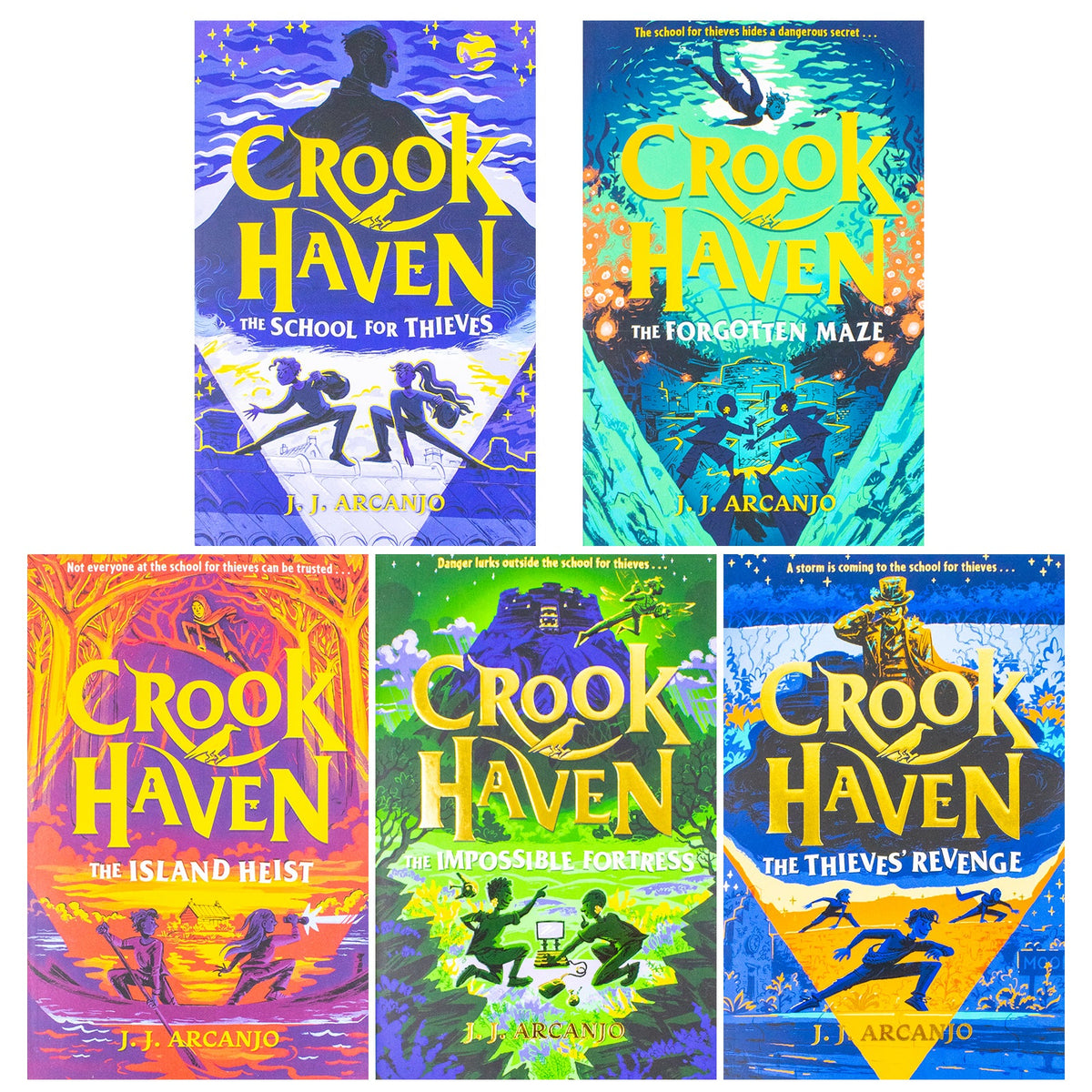 Crookhaven Series By J.J. Arcanjo 5 Books Collection Set (The School for Thieves, The Forgotten Maze, The Island Heist, The Impossible Fortress and The Thieves' Revenge)