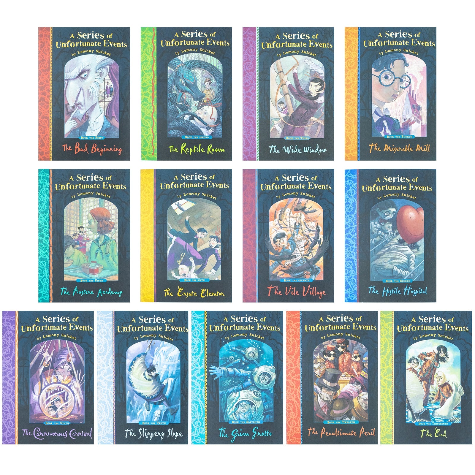 A Series of Unfortunate Events 13 Books Collection by Lemony Snicket | Children's Adventure, Fiction, Mystery, Humor, Family Stories, Paperback Set