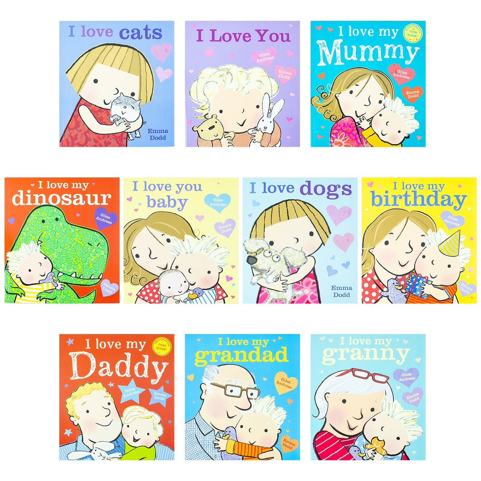 I Love You Mummy, Daddy, Grandad, Granny, Baby, cats , dogs 10 Books Set by Emma Dodd - Paperback Collection for 3-6 Years Old Friendship Readers
