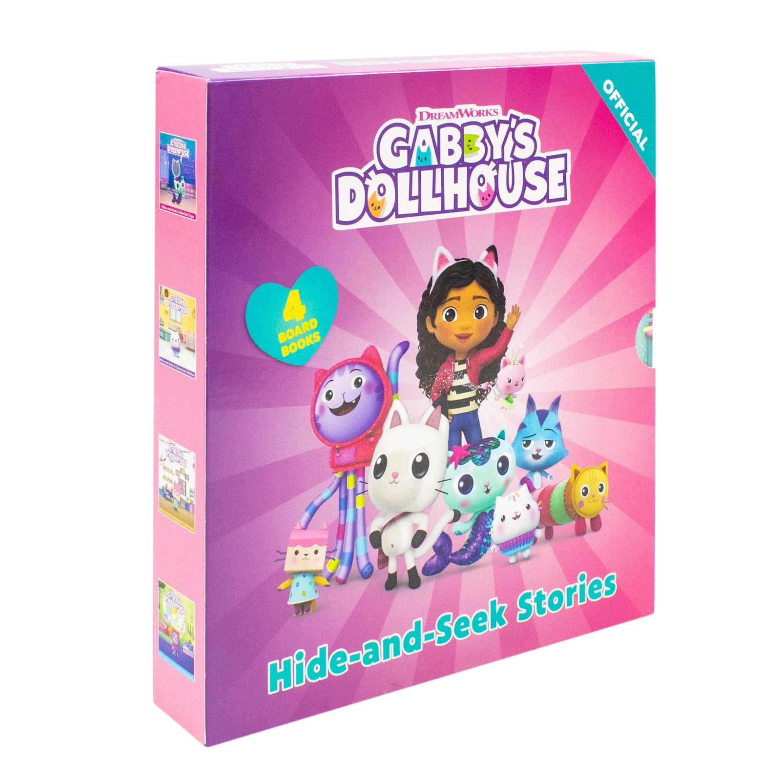 Gabby’s Dollhouse Hide-and-Seek 4 Books Collection Set - In Baby Box’s Craft Room, MerCat’s Spa, DJ Catnip’s Music Room and In Cakey Cat’s Kitchen | Board book