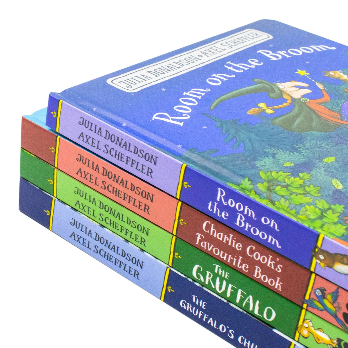 Julia Donaldson And Axel Scheffler 4 Books Collection Set (Charlie Cookie's Favourite Book, The Gruffalo, The Gruffalo's Child, Room On The Broom)- Board Book