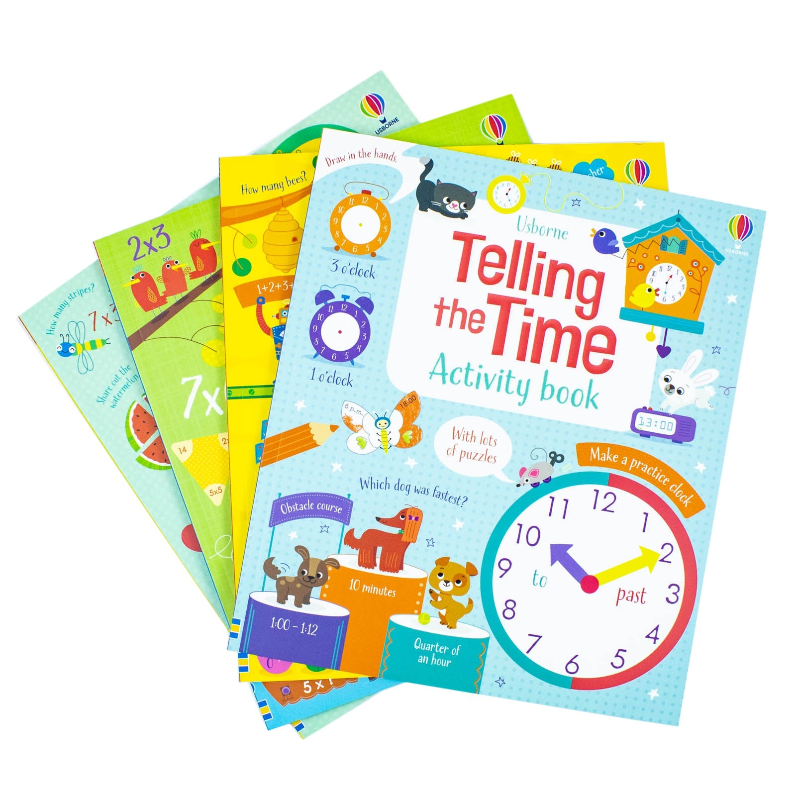 Usborne Children Maths Activity 4-Book Educational Workbooks Collection Set | Addition, Subtraction, Times Tables, Telling Time & Multiplication | Fun & Interactive Learning for 7+ years