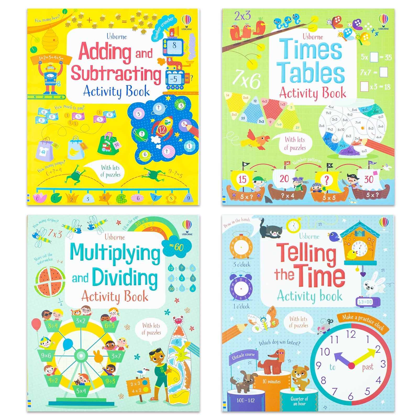 Usborne Children Maths Activity 4-Book Educational Workbooks Collection Set | Addition, Subtraction, Times Tables, Telling Time & Multiplication | Fun & Interactive Learning for 7+ years