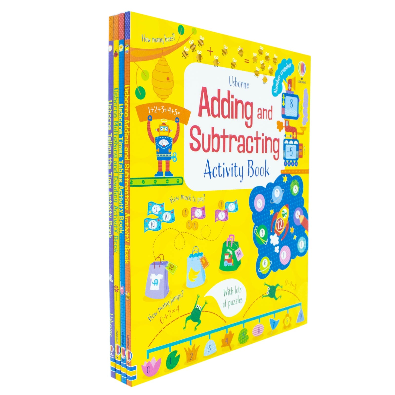 Usborne Children Maths Activity 4-Book Educational Workbooks Collection Set | Addition, Subtraction, Times Tables, Telling Time & Multiplication | Fun & Interactive Learning for 7+ years