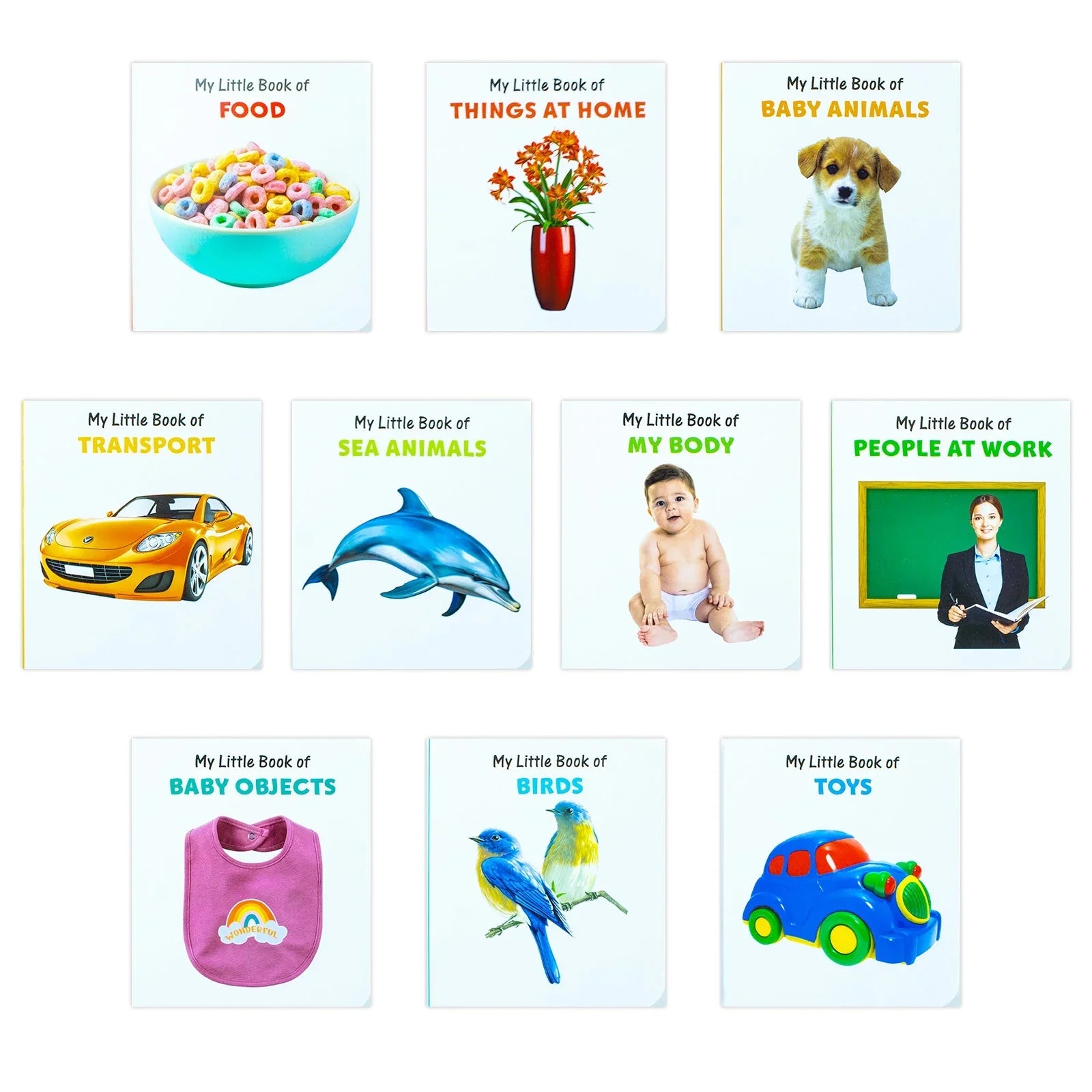 My Little Library – 10-Books Collection Set | Early Learning Board Books for Babies & Toddlers (Animals, Transport, Food, Toys, People & More)