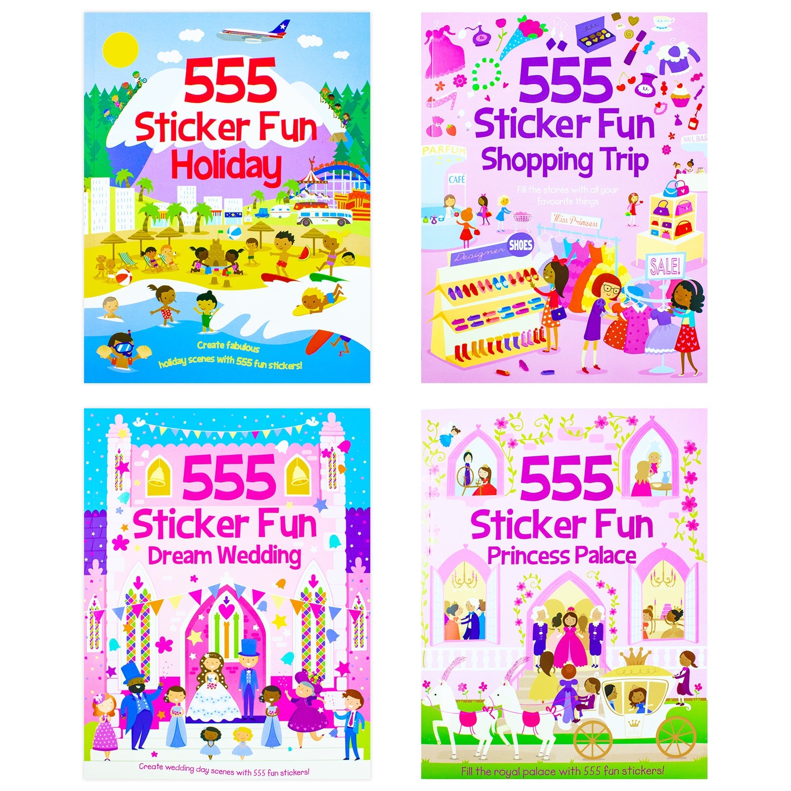 Sticker Dress Up 4-Book Activity Collection for Kids | 555+ Fun Stickers – Fashion, Holiday, Princess, Wedding Themes | Creative & Educational Play