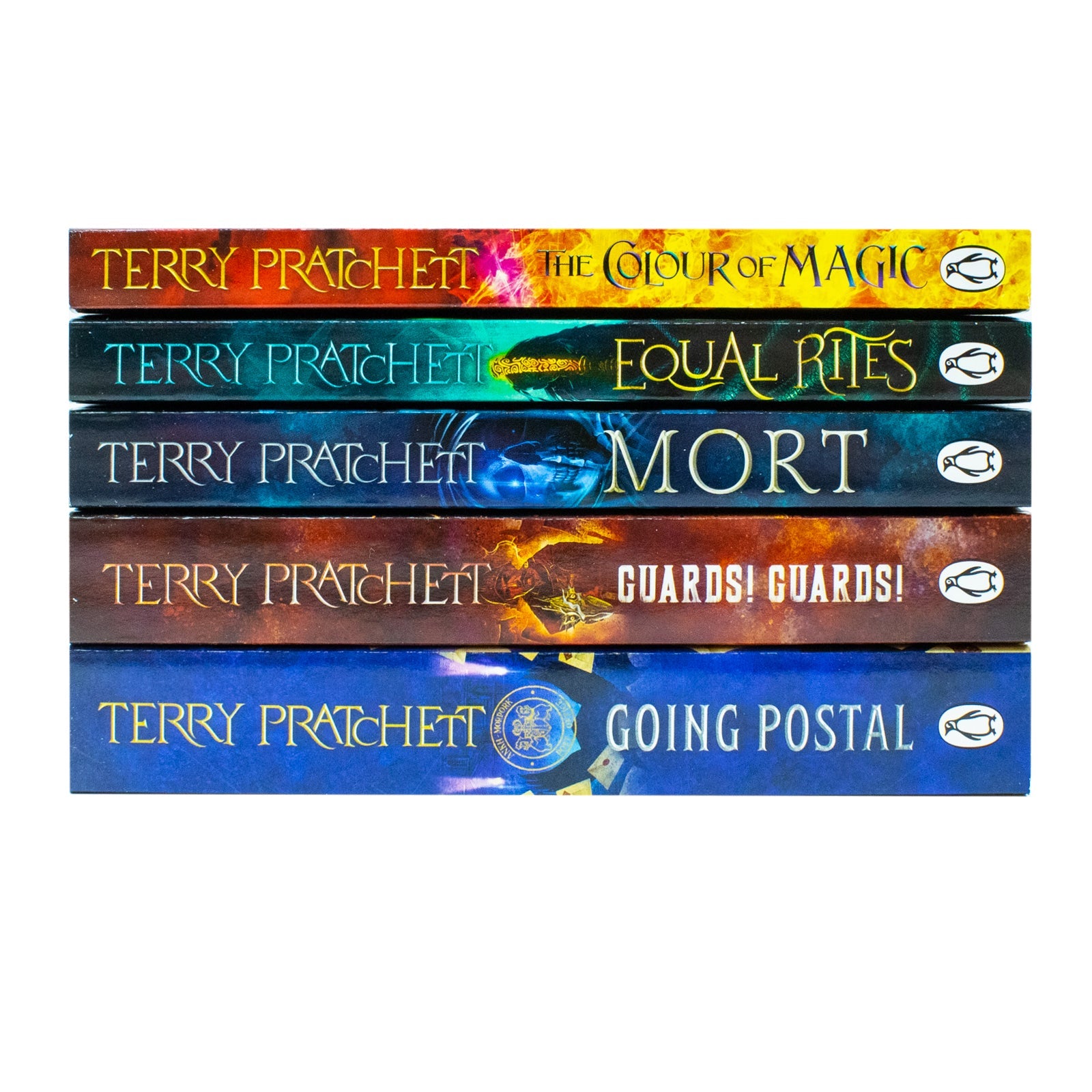 Terry Pratchett Discworld Novels 5-Book Collection Box Set: The Colour of Magic, Equal Rites, Mort, Guards! Guards! Going Postal – Fantasy Book Series