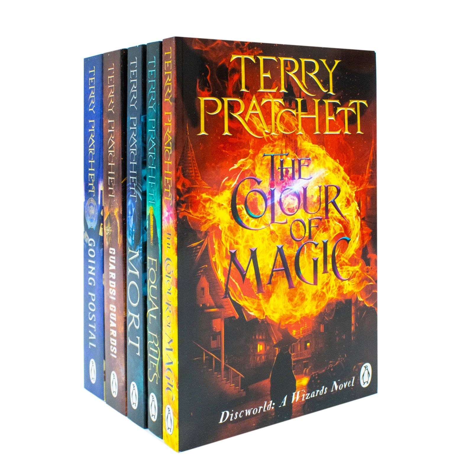 Terry Pratchett Discworld Novels 5-Book Collection Box Set: The Colour of Magic, Equal Rites, Mort, Guards! Guards! Going Postal – Fantasy Book Series