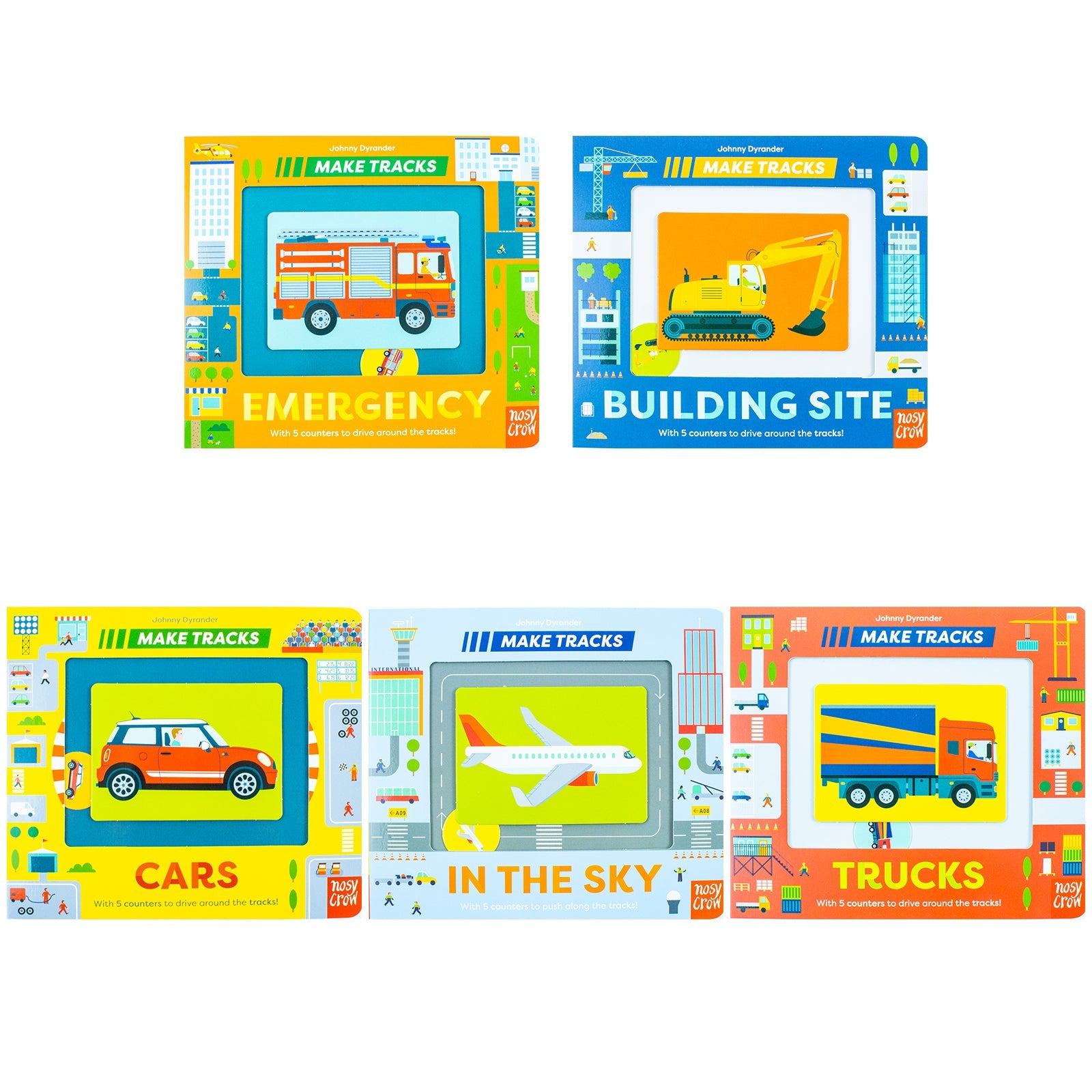 Make Tracks 5 Book Set – Interactive Vehicle Board Books for Toddlers