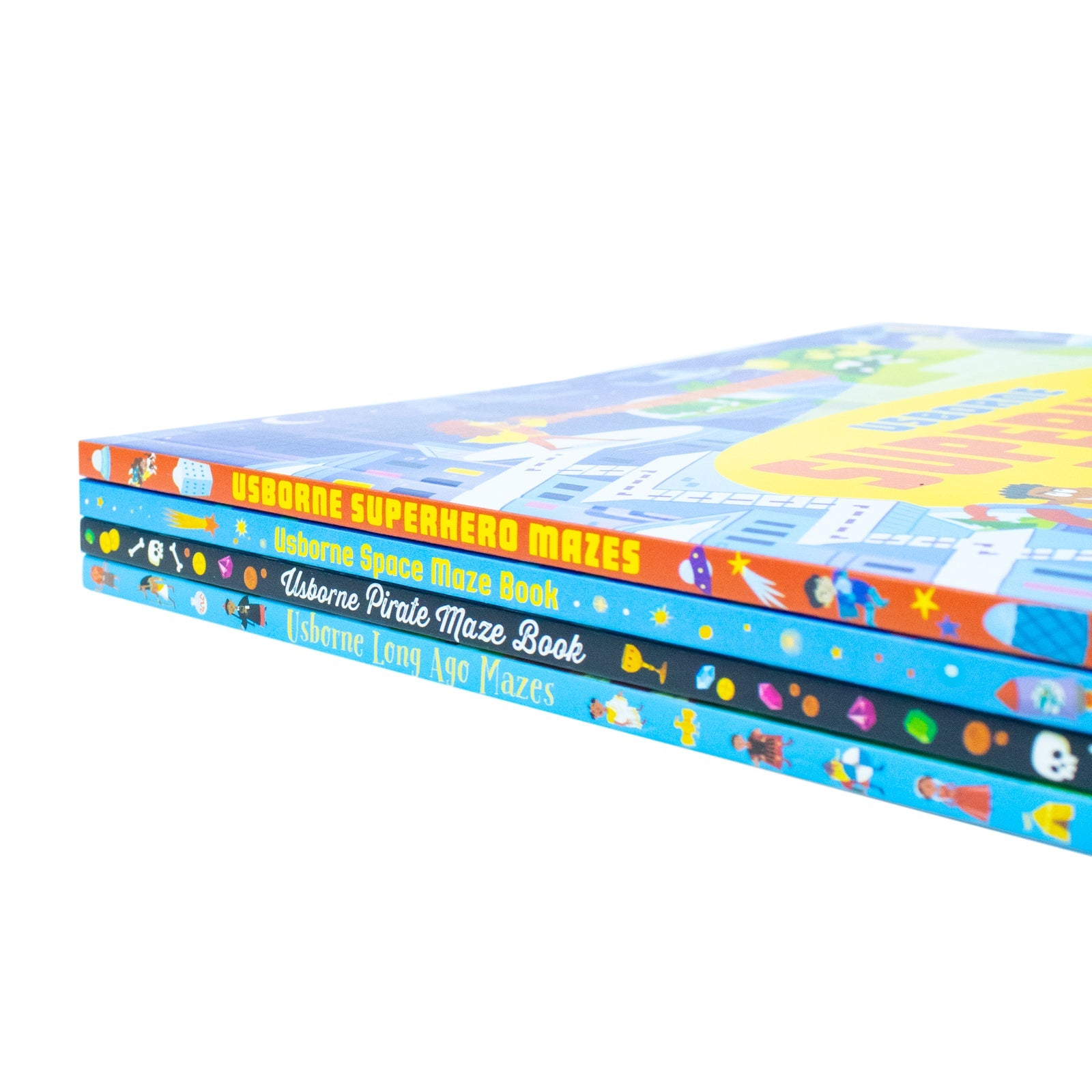 Usborne Maze Series 4-Book Collection Set by Sam Smith & Kirsteen Robson – Fun & Challenging Puzzle Books | Superhero, Pirate, Space & Long Ago Mazes
