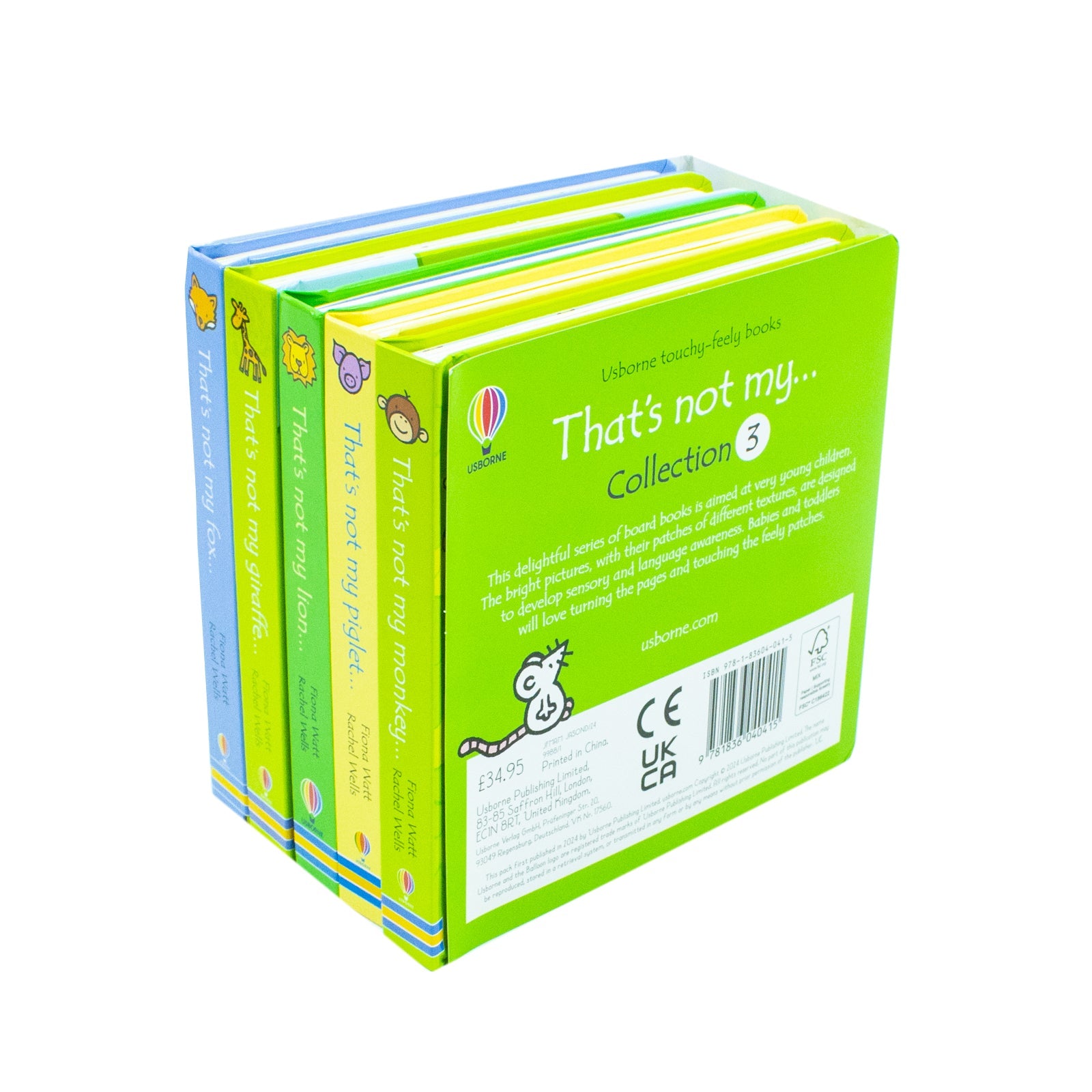 Usborne touchy-feely Books That's Not my Collection 3, 5 Books Box Set By Fiona Watt (Fox, Giraffe, Lion, Piglet, Monkey)